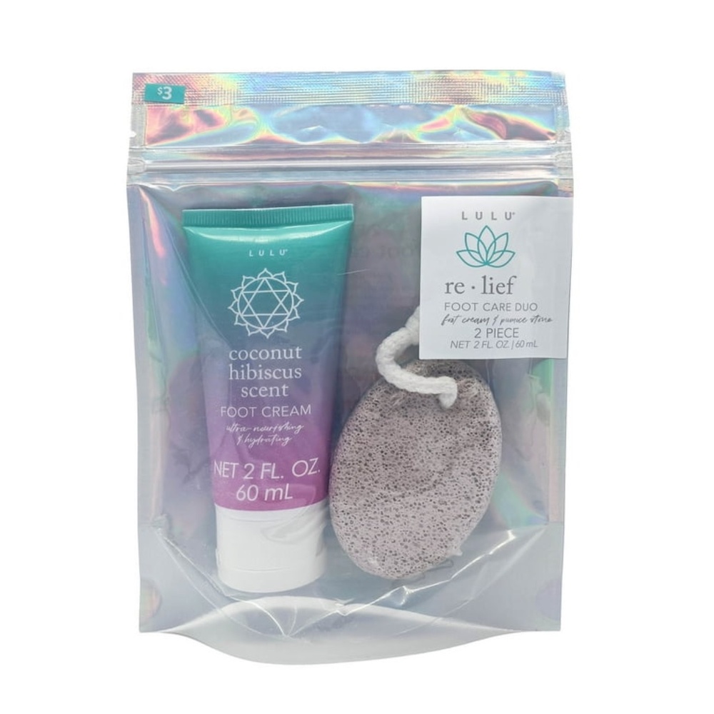 NEW - Lulu Re•Lief Foot Care Set- 2PC Coconut Hibiscus Foot Cream & Pumice Stone